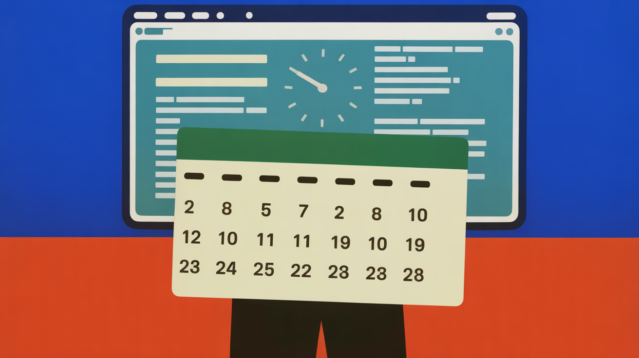 Calendar showing old dates beneath a fresh dashboard